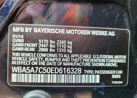 2014 BMW 528 Xi z USA, uszkodzony, nr VIN WBA5A7C50ED616328